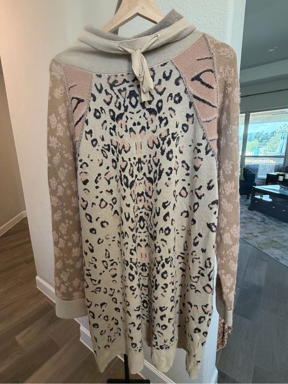Tribal Leopard Floral Intarsia Sweater Dress Tunic Size Large L